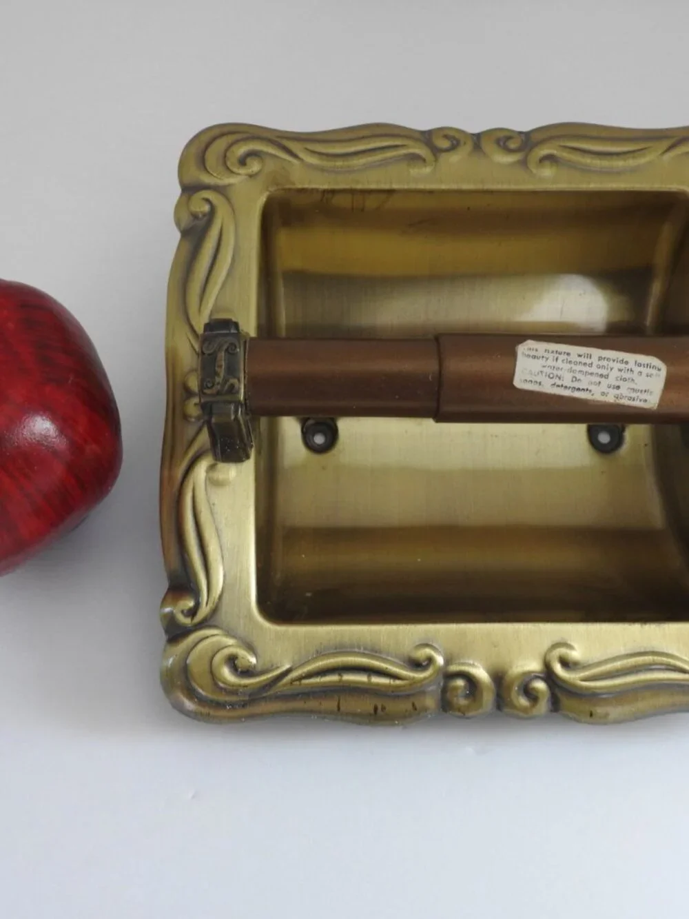 Vintage Ornate Brass Recessed Toilet Paper Holder Hollywood Regency